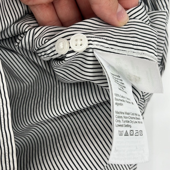 J.Crew Classic Fit Ruffle Collar Button Down Shirt Striped Navy White Preppy 8 - Picture 8 of 11